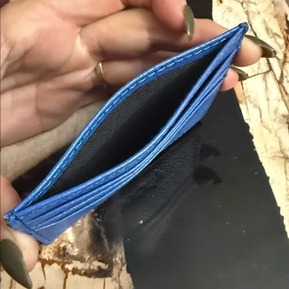 Blue Leather Card Holder Small Wallet - 4 Slots on Each Side BRAND NEW